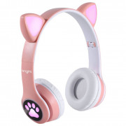 Headset Bright Bluetooth Cat Girl Kids, Bluetooth 5.0, Haste Ajustável, Entrada Micro TF e Auxiliar, Rosa - KHP003