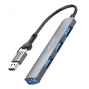 Hub C3Tech USB-USB-C 3.0, 4 Portas, Com Conector Alternavel, Cinza - HU-C500GY