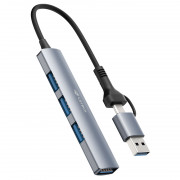 Hub C3Tech USB-USB-C 3.0, 4 Portas, Com Conector Alternavel, Cinza - HU-C500GY