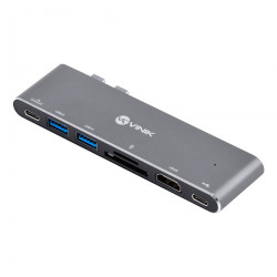 Hub USB Vinik Tipo Type C, 7 em 2, 2 USB 3.0, Leito de Cartão SD TF, HDMI, Thunderbolt 3, Power Delivery 100W - HC-72