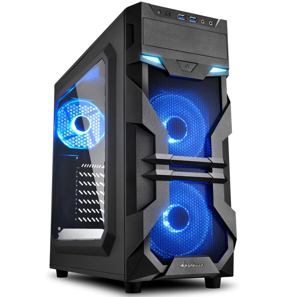 Gabinete Gamer Sharkoon VG W Mid Tower LED Azul Coolers Lateral em Acrílico Preto VG